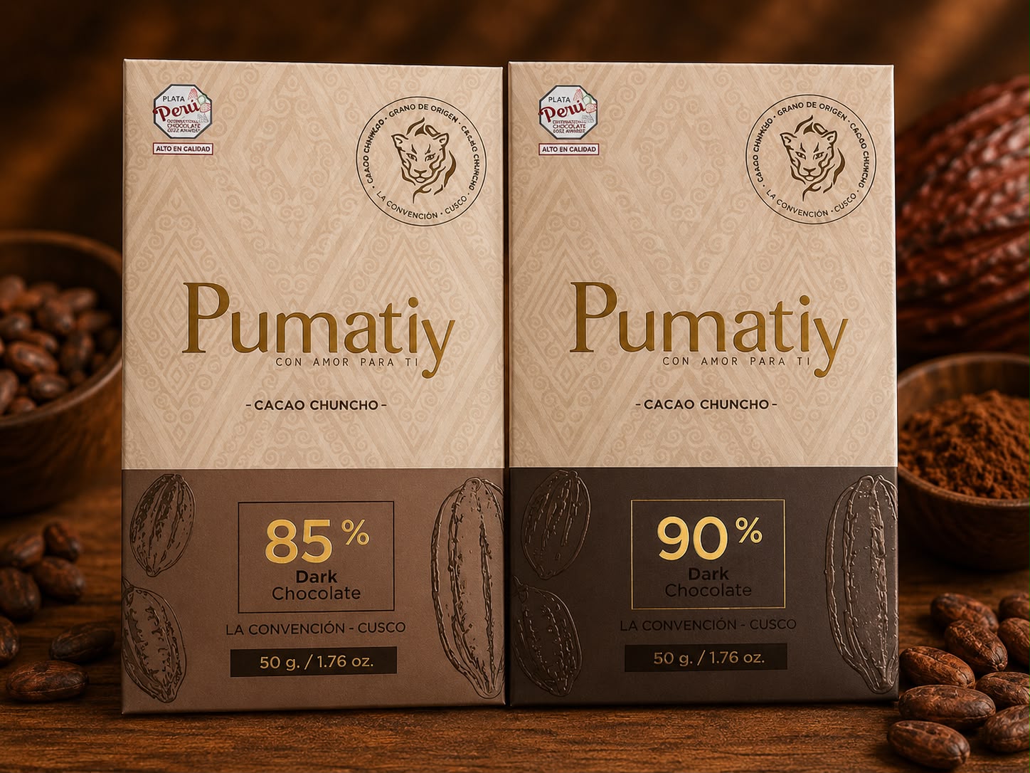 Cacao 85% y 90% → El equilibrio perfecto entre pureza, sabor y bienestar.
