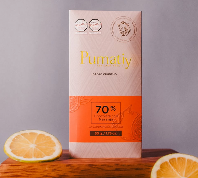 Chocolate Pumatiy 70% Cacao con Naranja